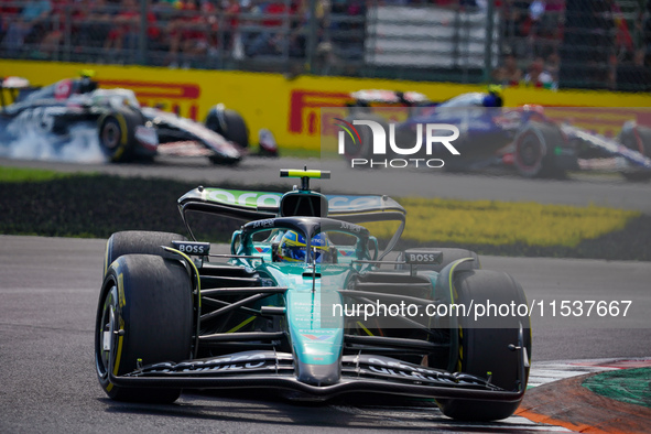 Fernando Alonso of Spain drives the (14) Aston Martin Aramco F1 Team AMR24 during the Race of the Formula 1 Pirelli Gran Premio d'Italia 202...