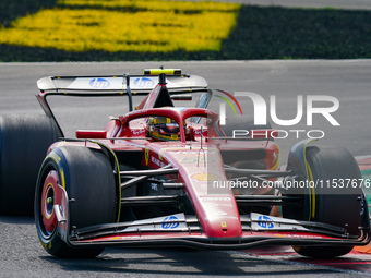 Carlos Sainz of Spain drives the (55) Scuderia Ferrari SF-24 during the Race of the Formula 1 Pirelli Gran Premio d'Italia 2024 in Monza, It...