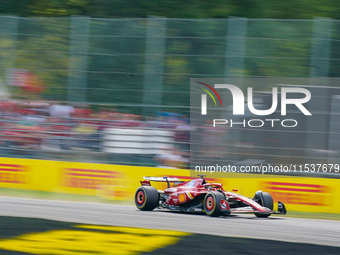 Charles Leclerc of Monaco drives the (16) Scuderia Ferrari SF-24 during the Race of the Formula 1 Pirelli Gran Premio d'Italia 2024 in Monza...