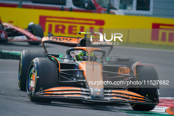 Lando Norris of the United Kingdom drives the (04) McLaren F1 Team MCL38 during the Race of the Formula 1 Pirelli Gran Premio d'Italia 2024...