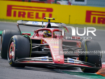 Carlos Sainz of Spain drives the (55) Scuderia Ferrari SF-24 during the Race of the Formula 1 Pirelli Gran Premio d'Italia 2024 in Monza, It...