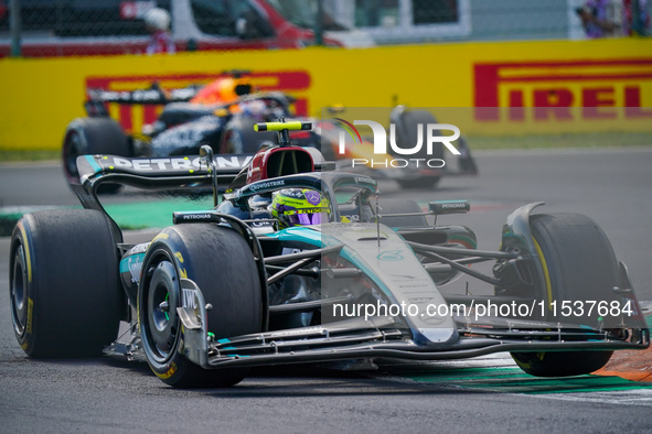 Lewis Hamilton of the United Kingdom drives the (44) Mercedes-AMG PETRONAS F1 Team W15 during the Race of the Formula 1 Pirelli Gran Premio...