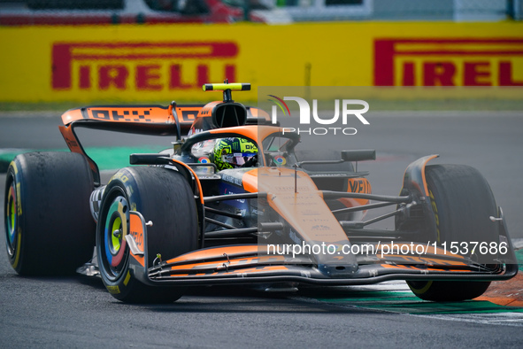 Lando Norris of the United Kingdom drives the (04) McLaren F1 Team MCL38 during the Race of the Formula 1 Pirelli Gran Premio d'Italia 2024...