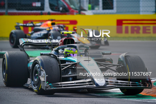 Lewis Hamilton of the United Kingdom drives the (44) Mercedes-AMG PETRONAS F1 Team W15 during the Race of the Formula 1 Pirelli Gran Premio...