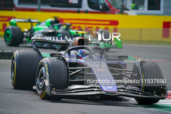 Franco Colapinto of Argentina drives the (43) Williams Racing during the Race of the Formula 1 Pirelli Gran Premio d'Italia 2024 in Monza, I...