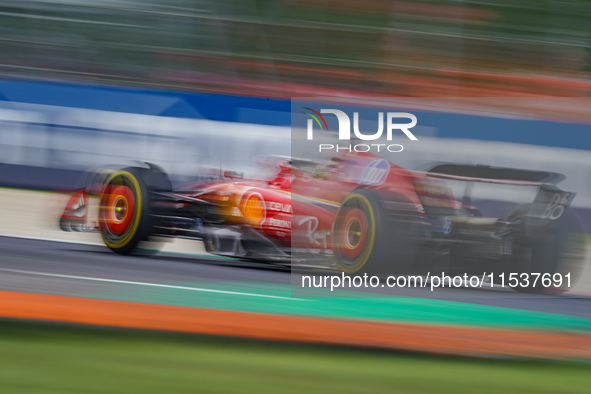 Charles Leclerc of Monaco drives the (16) Scuderia Ferrari SF-24 during the Race of the Formula 1 Pirelli Gran Premio d'Italia 2024 in Monza...