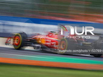 Charles Leclerc of Monaco drives the (16) Scuderia Ferrari SF-24 during the Race of the Formula 1 Pirelli Gran Premio d'Italia 2024 in Monza...