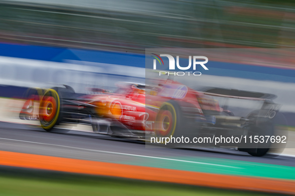 Carlos Sainz of Spain drives the (55) Scuderia Ferrari SF-24 during the Race of the Formula 1 Pirelli Gran Premio d'Italia 2024 in Monza, It...