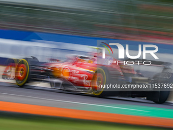 Carlos Sainz of Spain drives the (55) Scuderia Ferrari SF-24 during the Race of the Formula 1 Pirelli Gran Premio d'Italia 2024 in Monza, It...