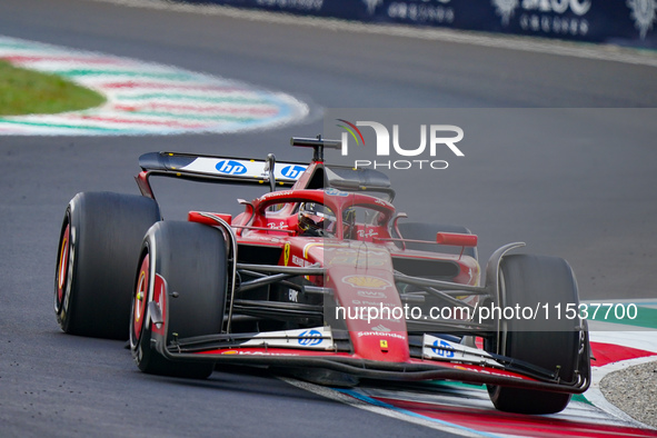 Charles Leclerc of Monaco drives the (16) Scuderia Ferrari SF-24 during the Race of the Formula 1 Pirelli Gran Premio d'Italia 2024 in Monza...