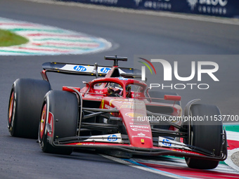 Charles Leclerc of Monaco drives the (16) Scuderia Ferrari SF-24 during the Race of the Formula 1 Pirelli Gran Premio d'Italia 2024 in Monza...