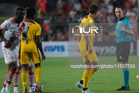 The referee of the match, Valerio Rosario Abisso of the Palermo delegation, during the Italian Serie B soccer championship football match be...