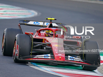 Carlos Sainz of Spain drives the (55) Scuderia Ferrari SF-24 during the Race of the Formula 1 Pirelli Gran Premio d'Italia 2024 in Monza, It...