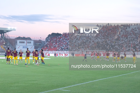 US Salernitana 1919 warms up before the Italian Serie B soccer championship match between Mantova Calcio 1911 and US Salernitana 1919 at Dan...