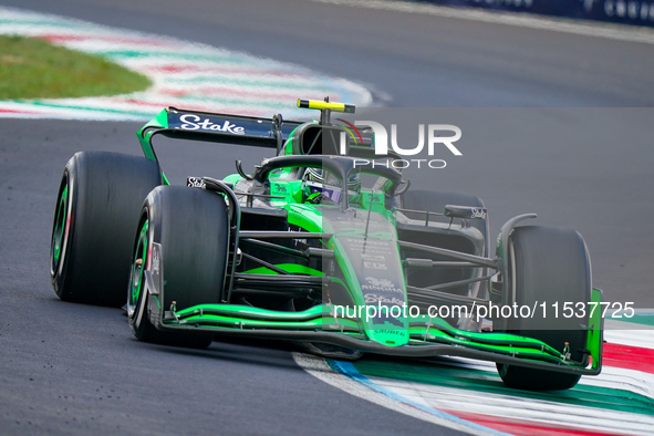 Zhou Guanyu of China drives the (24) Stake F1 Team Kick Sauber C44 during the Race of the Formula 1 Pirelli Gran Premio d'Italia 2024 in Mon...