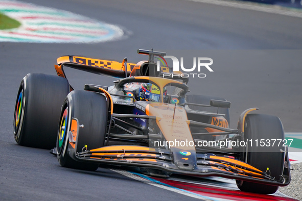 Oscar Piastri of Australia drives the (81) McLaren F1 Team MCL38 during the Race of the Formula 1 Pirelli Gran Premio d'Italia 2024 in Monza...