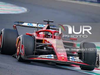 Charles Leclerc of Monaco drives the (16) Scuderia Ferrari SF-24 during the Race of the Formula 1 Pirelli Gran Premio d'Italia 2024 in Monza...