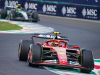 Carlos Sainz of Spain drives the (55) Scuderia Ferrari SF-24 during the Race of the Formula 1 Pirelli Gran Premio d'Italia 2024 in Monza, It...