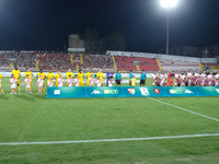 US Salernitana 1919 and Mantova 1911 line up before the kick-off during the Italian Serie B soccer championship match between Mantova Calcio...