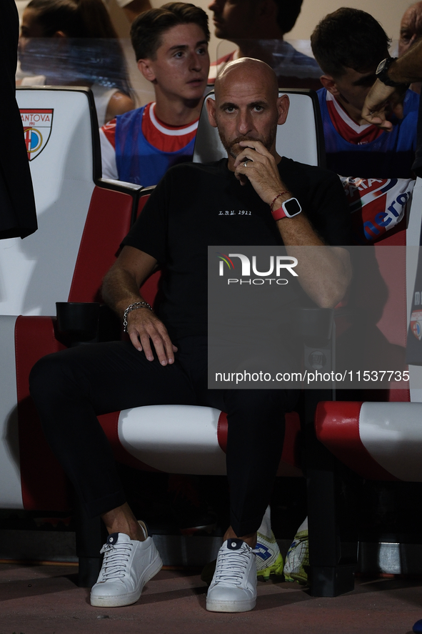 Davide Possanzini is the Head Coach of Mantova 1911 during the Italian Serie B soccer championship football match between Mantova Calcio 191...