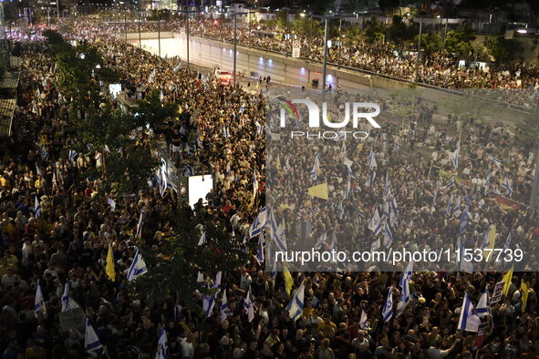 Dozens of thousands of Israelis protest against the Israeli government, calling for the immediate release of the hostages still held by Hama...