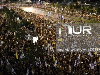 Dozens of thousands of Israelis protest against the Israeli government, calling for the immediate release of the hostages still held by Hama...