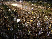 Dozens of thousands of Israelis protest against the Israeli government, calling for the immediate release of the hostages still held by Hama...