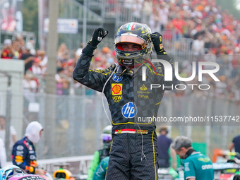 Charles Leclerc celebrates the win of the race during the Race of the Formula 1 Pirelli Gran Premio d'Italia 2024 in Monza, Italy, on Septem...