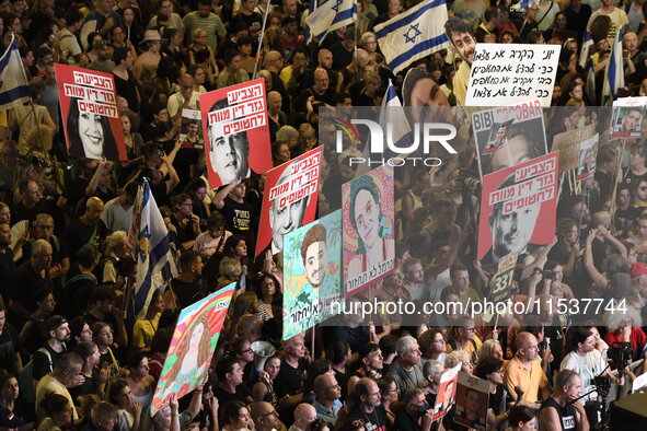 Dozens of thousands of Israelis protest against the Israeli government, calling for the immediate release of the hostages still held by Hama...