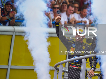 Charles Leclerc celebrates the win of the race during the Race of the Formula 1 Pirelli Gran Premio d'Italia 2024 in Monza, Italy, on Septem...