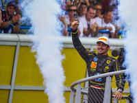 Charles Leclerc celebrates the win of the race during the Race of the Formula 1 Pirelli Gran Premio d'Italia 2024 in Monza, Italy, on Septem...