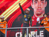 Charles Leclerc celebrates the win of the race during the Race of the Formula 1 Pirelli Gran Premio d'Italia 2024 in Monza, Italy, on Septem...