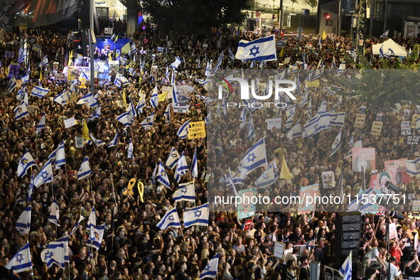 Dozens of thousands of Israelis protest against the Israeli government, calling for the immediate release of the hostages still held by Hama...