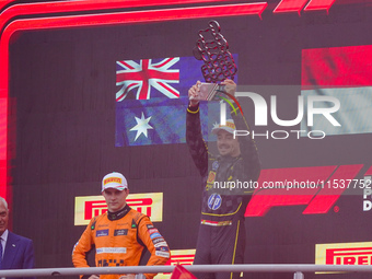 Charles Leclerc celebrates the win of the race during the Race of the Formula 1 Pirelli Gran Premio d'Italia 2024 in Monza, Italy, on Septem...