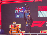 Charles Leclerc celebrates the win of the race during the Race of the Formula 1 Pirelli Gran Premio d'Italia 2024 in Monza, Italy, on Septem...