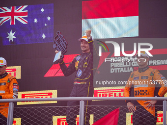 Charles Leclerc celebrates the win of the race during the Race of the Formula 1 Pirelli Gran Premio d'Italia 2024 in Monza, Italy, on Septem...