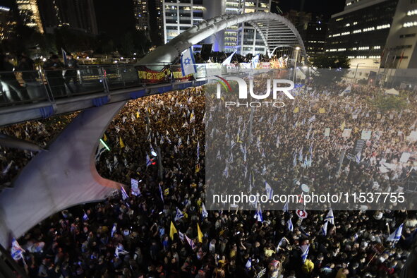 Dozens of thousands of Israelis protest against the Israeli government, calling for the immediate release of the hostages still held by Hama...