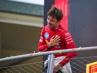 Charles Leclerc celebrates the win of the race during the Race of the Formula 1 Pirelli Gran Premio d'Italia 2024 in Monza, Italy, on Septem...