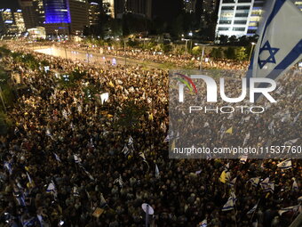 Dozens of thousands of Israelis protest against the Israeli government, calling for the immediate release of the hostages still held by Hama...