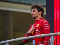 Charles Leclerc celebrates the win of the race during the Race of the Formula 1 Pirelli Gran Premio d'Italia 2024 in Monza, Italy, on Septem...