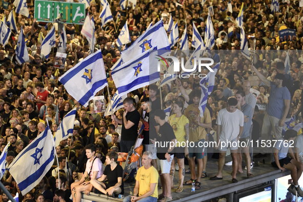 Dozens of thousands of Israelis protest against the Israeli government, calling for the immediate release of the hostages still held by Hama...