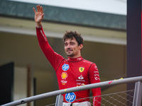 Charles Leclerc celebrates the win of the race during the Race of the Formula 1 Pirelli Gran Premio d'Italia 2024 in Monza, Italy, on Septem...