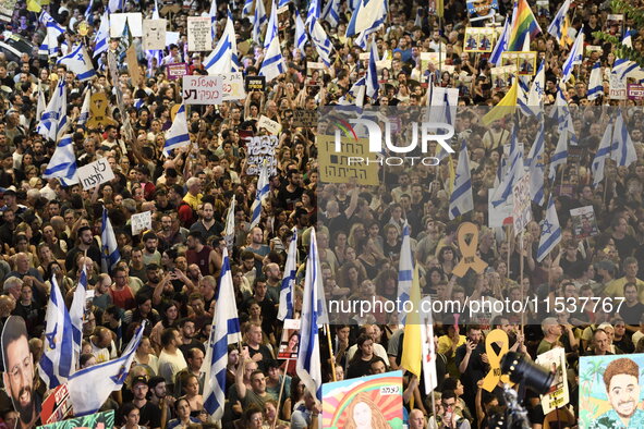 Dozens of thousands of Israelis protest against the Israeli government, calling for the immediate release of the hostages still held by Hama...