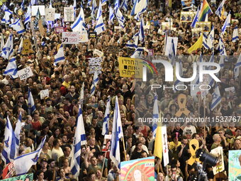 Dozens of thousands of Israelis protest against the Israeli government, calling for the immediate release of the hostages still held by Hama...