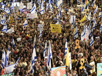 Dozens of thousands of Israelis protest against the Israeli government, calling for the immediate release of the hostages still held by Hama...