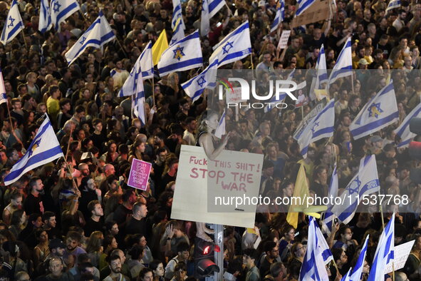 Dozens of thousands of Israelis protest against the Israeli government, calling for the immediate release of the hostages still held by Hama...