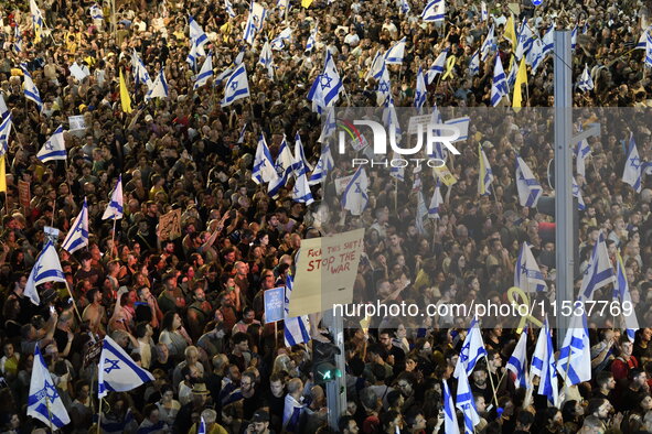 Dozens of thousands of Israelis protest against the Israeli government, calling for the immediate release of the hostages still held by Hama...