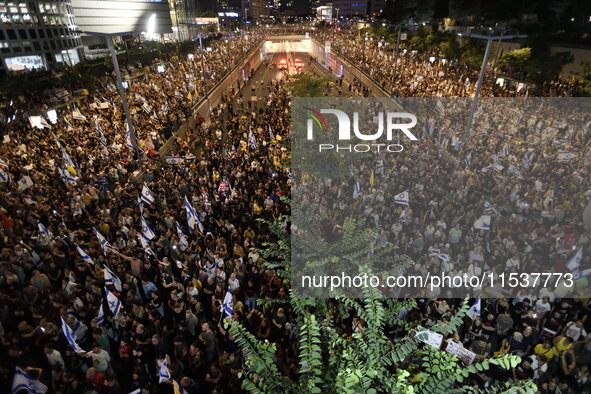 Dozens of thousands of Israelis protest against the Israeli government, calling for the immediate release of the hostages still held by Hama...