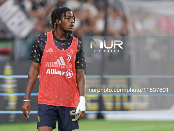 Samuel Tshifunda Mbangula during the Serie A 2024-2025 match between Juventus and Roma in Turin, Italy, on September 1, 2024 