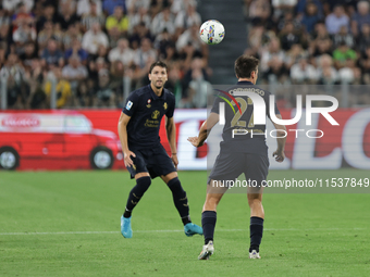 Andrea Cambiaso during the Serie A 2024-2025 match between Juventus and Roma in Turin, Italy, on September 1, 2024 (